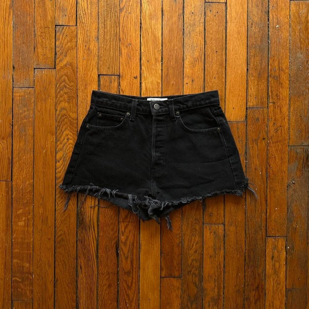 Reformation Dixie High Rise Jean Short Size 26 Women Black Cut Off Raw Denim